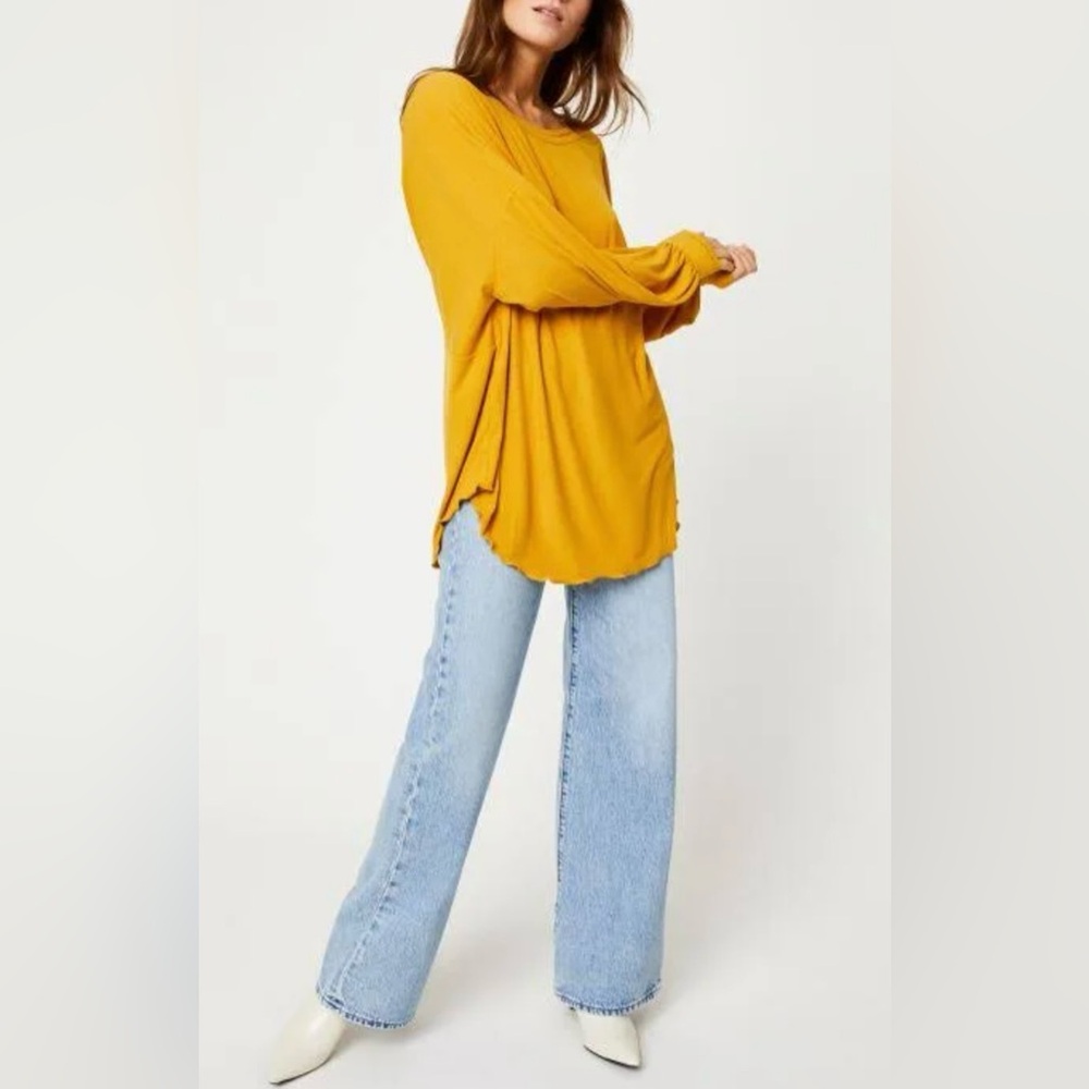 Free People Shimmy Shake Long Sleeve Top In Yellow Gold Size S
